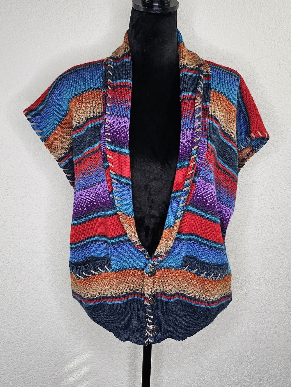 Tricots St Raphael 80's Western Wool Knit Button Vest Medium